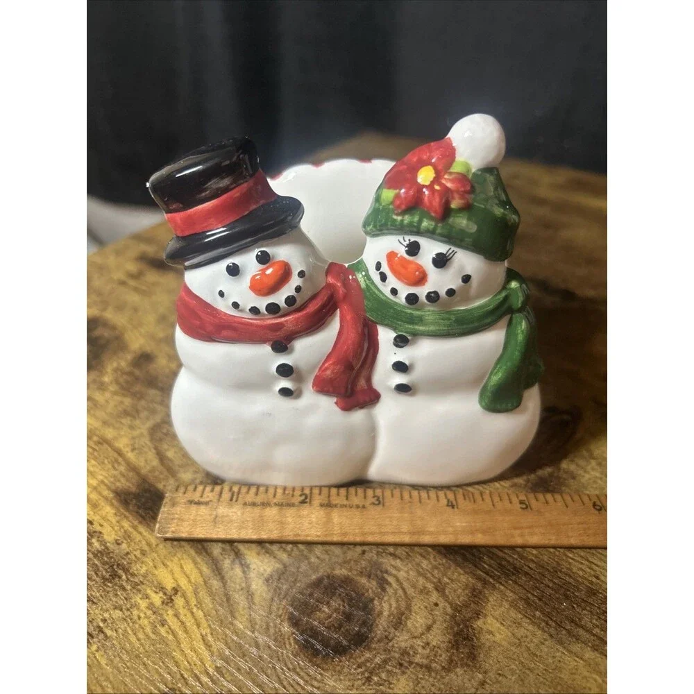 Snowfolk Napkin Holder Publix Holiday Collectible Ceramic Snowmen Red Green NIB
